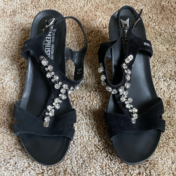 Mephisto Women’s Size 40 Wedge With Gems Leather Black Vacation Summer Office - Picture 6 of 13